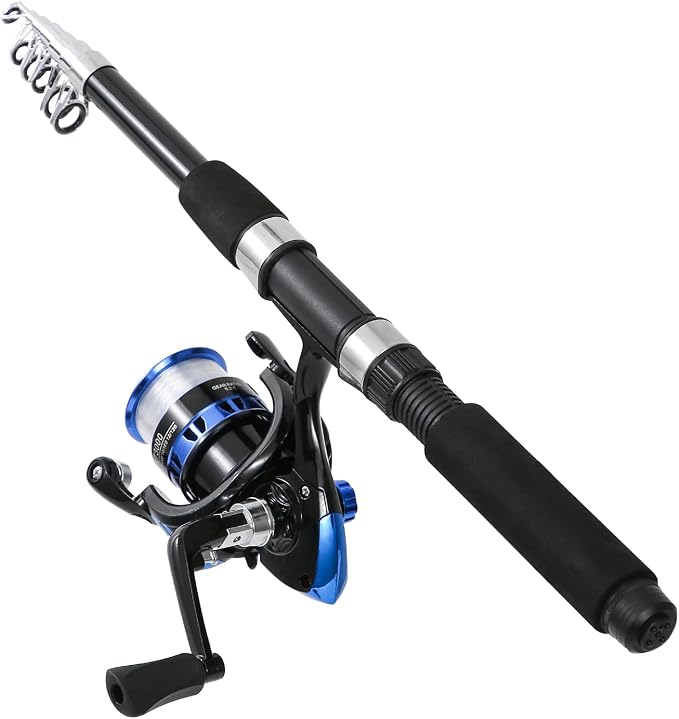 Tripquips Fishing Rod, 2PCS Telescopic Fishing Rod and Reel Combo with Fishing Pliers and Lip Gripper, Pre-Loaded Spinning Reel Combo, Fishing Pole with Carrier Bag Fishing Gear
