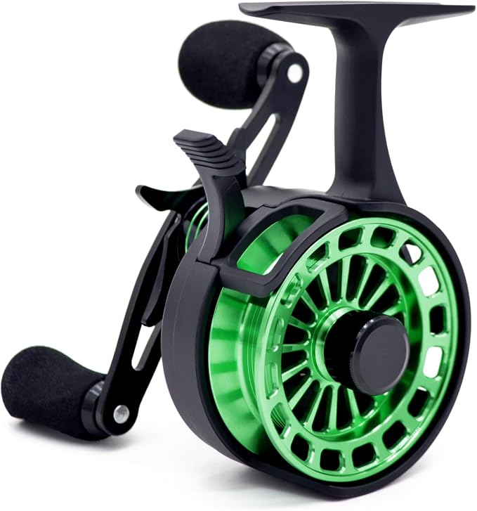 Inline Ice Fishing Reel, 3.2:1 High Speed Gear Ratio, 3+1 Anti-Reverse Ball Bearings, Magnetic Brakes, Lightweight Graphite Frame with a CNC Aluminum Spool for Winter Fishing