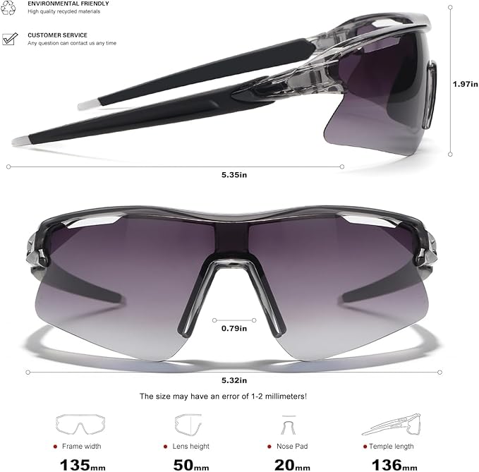 SEKKAF Polarized Sports Sunglasses for Men Women and Youth, UV400 Protection Ideal for Cycling Baseball Fishing Golf Running