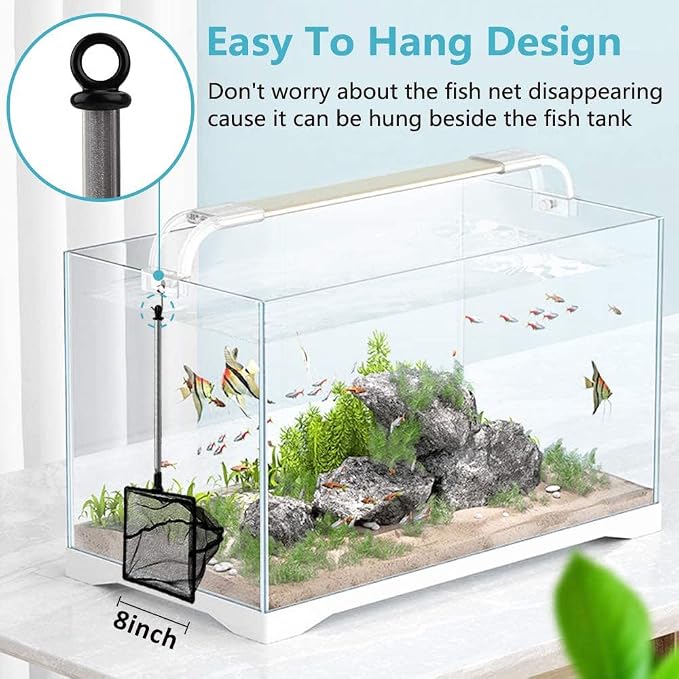 Aquarium Fish Net, 8 Inch Fine Mesh Fish Tank with Extendable 9-24 inch Long Handle