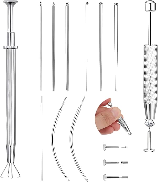 Piercing Taper Ball Grabber Tool for Changing Jewelry 12G 14G 16G 18G 20G Stainless Steel Flat Back Earrings Applicator Tool Threadless Insertion Pin Thread Body Piercing Kit for Ear/Nose/Belly/Horseshoe/Lip/Eyebrow/Tongue
