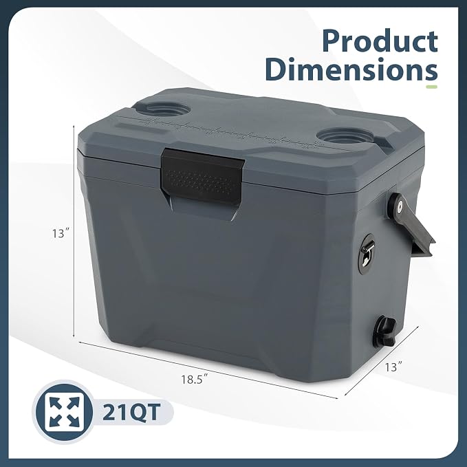 COSTWAY Insulated Portable Cooler, Hard Shell Ice Chest w/ 2 Cup Holders, Bottle Opener, Drain Plug, 3-Day Ice Retention, Outdoor Leak-Proof Dry Box for Beach, Camping, Fishing, Picnic