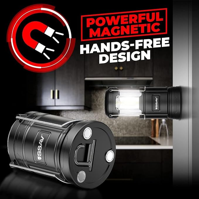 Multipurpose Camping Lantern - Portable LED Battery Powered Lanterns with Magnetic Base and Foldable Hook for Emergency Use or Campsites, Hurricane Survival Kit | Batteries Included
