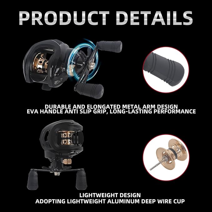 Baitcaster Reels, 7.2:1 Gear Ratio Baitcasting Fishing Reel, Saltwater & Freshwater Bait Cast Reel with 18+1bb Stainless Steel Ball Bearings,22lbs Max Drag Baitcaster Reels