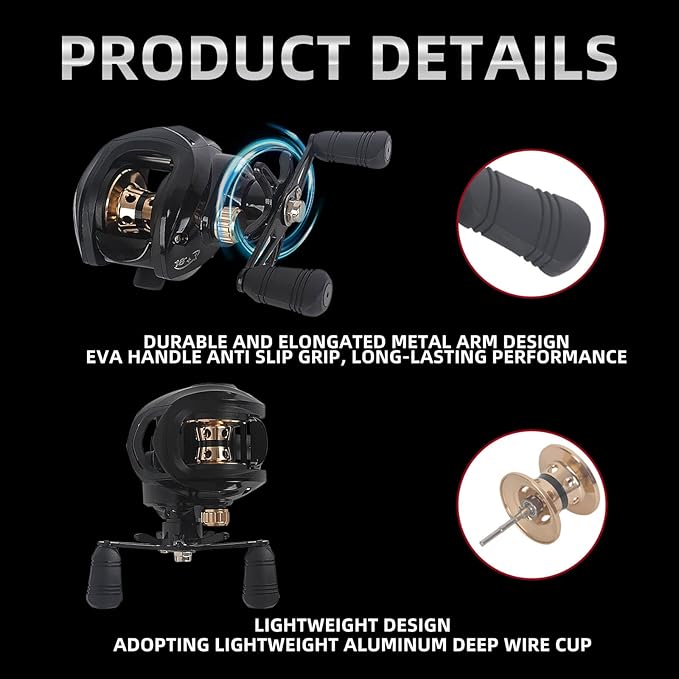 Baitcaster Reels, 7.2:1 Gear Ratio Baitcasting Fishing Reel, Saltwater & Freshwater Bait Cast Reel with 18+1bb Stainless Steel Ball Bearings,22lbs Max Drag Baitcaster Reels