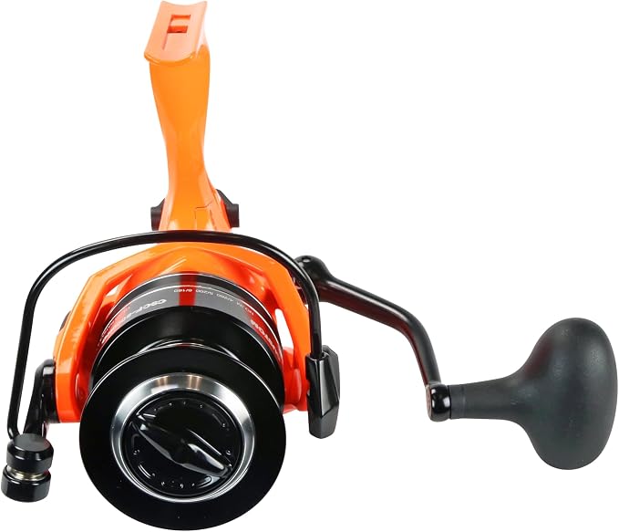 Okuma Cat Slayer Custom 6000 Baitfeeder Reel – Catfish Spinning Reel with Dual Force Drag, Flite Drive System & UV Reactive Neon Orange Finish, CSCF-6000NO