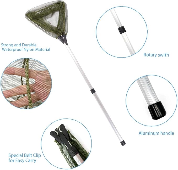 YVLEEN Kids Fishing Net for Lakes - Minnow Nets for Kids - Aluminum Collapsible Telescopic Fishing Pole Handle and Nylon Mesh Small Fishing net - Butterfly Nets for Kids Outdoor Playing