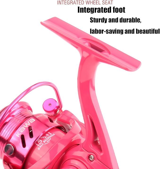 Pink Fishing Reel, Metal Waterproof Lightweight Fishing Reel - 5+1 HPCR Ball Bearing, Smooth Operation - Lightweight Fishing Reel
