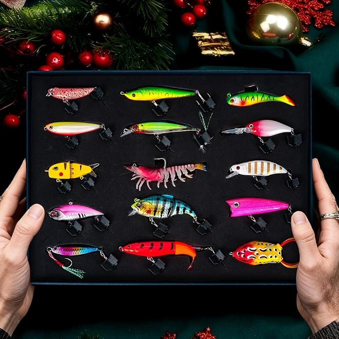 Fishing Lures Kit for Men, 15PCS Bass Fishing Lures Gift Set with Premium Gift Box, Hard & Soft Baits for Bass Trout Pike Salmon, Freshwater & Saltwater Fishing Gear Gifts