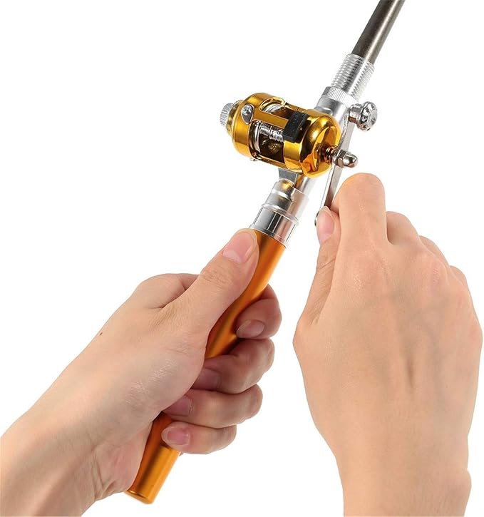 Jatzde Mini Portable Pocket Fish Rod Pen Aluminum Alloy Fishing Rod Pole Reel Combos…
