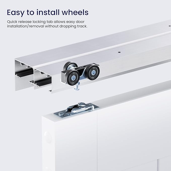 SMARTSTANDARD 96"/8FT Bypass Sliding Door Hardware Kit for Cabinet Closet, Aluminum Alloy Door Hardware with Finger Pull, for 2 Door System, Smoothly and Quietly, Fit 45.5" Wide Door Panel, No Door