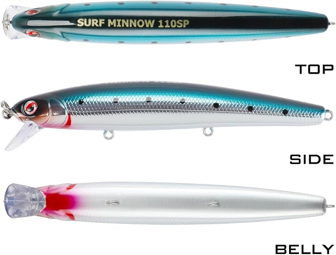 LITTMA California Surf Fishing Lures Saltwater Jerkbait Crankbait Surf Minnow 110/125 - Metallic Sardine Super Glow & Pearl Pink Belly Glow Lures for Halibut & Striper Fishing