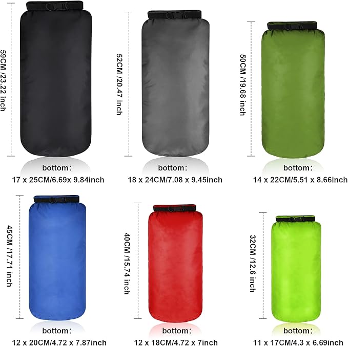 Shappy 6 Pcs Waterproof Dry Bag Set Ultralight Stuff Sack 20/15/10/8/5/3L Backpacking Bag with Long Adjustable Strap Outdoor Keep Gear Dry Sack for Camping Kayaking Boating Hiking Travel