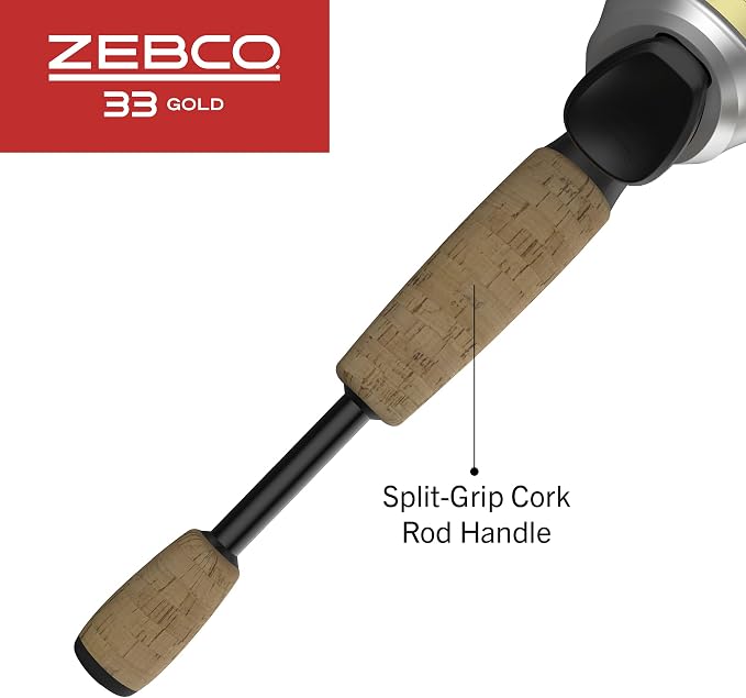 Zebco 33 Spincast Reel and 2-Piece Fishing Rod Combo, Fiberglass Rod with Comfortable Split-Grip Cork Handle, Instant Anti-Reverse Fishing Reel
