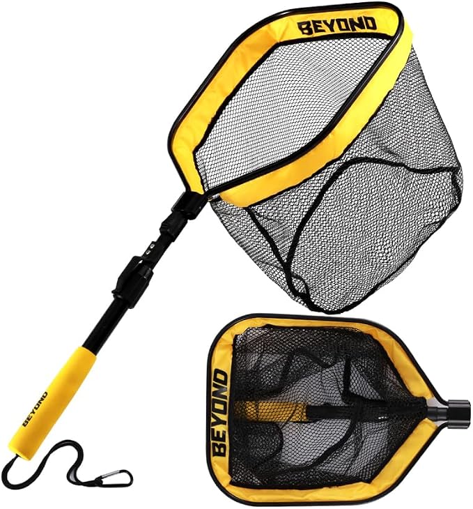 Beyond Braid Floating Fishing Net with Handle – Folding Fishing Net for Easy Storage – Telescopic Landing Net for Bass, Trout, Kayak & Boat Fishing – Durable, Lightweight & Fish Friendly