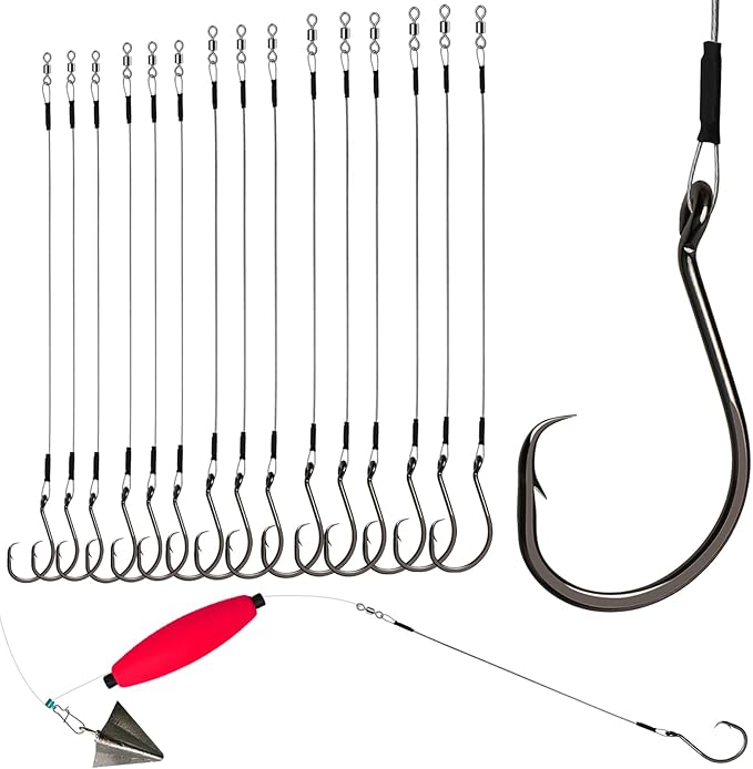 Dovesun 30PCS/20PCS Circle Hooks Fishing Pre-Rigged Catfish Rig for Saltwater Freshwater Catfish Hooks with Wire Leader 2/0 4/0 6/0 8/0 10/0
