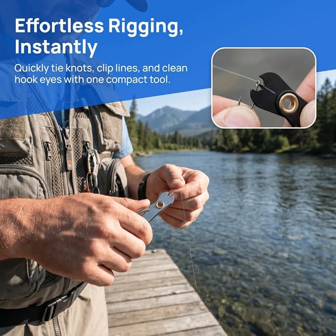 Zinger Retractor Knot, Stainless Steel Fishing Tying Tool Fast Line Cutter and Clipper Accessory for Quick Knot Tying, Freshwater and Saltwater Use