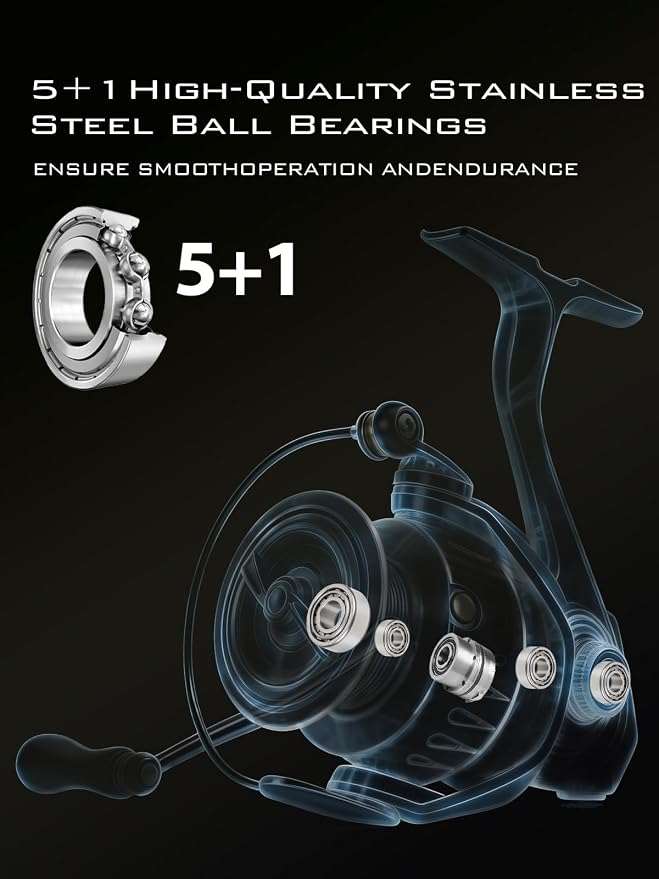 Jenseits Lightweight Spinning Fishing Reel, Sealed Carbon Fiber Up to 20 LB Max Drag, 5+1/6+1BB for Freshwater, 5.2:1 Gear Ratio,CNC Aluminum Spool,1000 Perfect for Ice Fishing, 2000-5000 Series