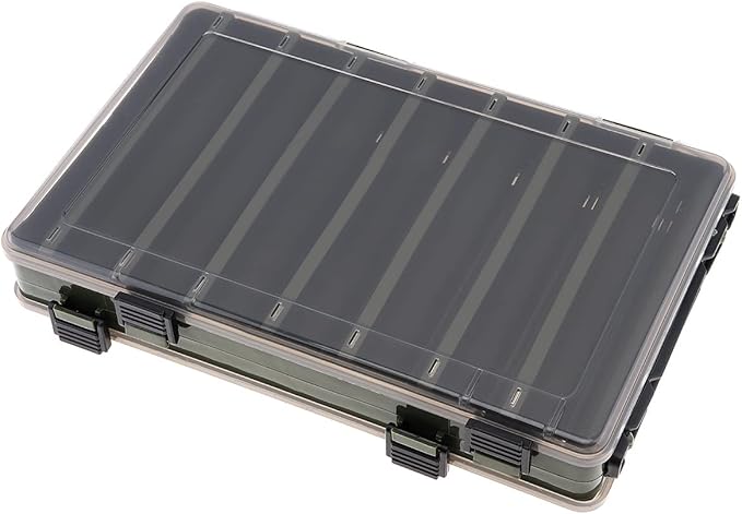 Double Sided 14 Compartments Fishing Tackle Boxes Fishing Lure Box Organizer, Fishing Bait Tackle Storage Case, Container Box for Jewelry Beads Earring Hook (Green)