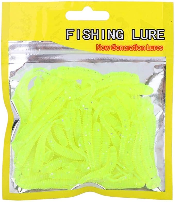 Tbest 50 Pcs 5cm Soft Fishing Lures, Plastic Fishing Bait T-Tail Grub Worm Baits Fish Tackle Accessory 9 Colors