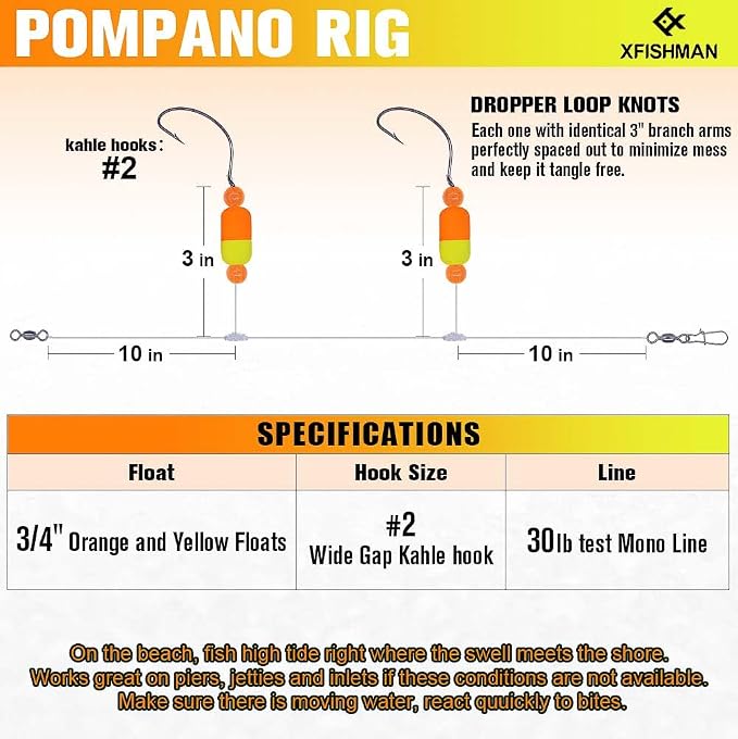 Pompano-Rigs-for-Surf-Fishing-Saltwater-Gear with Double Circle & Wide Gap Hook-6-Pack Surf Fishing Tackle