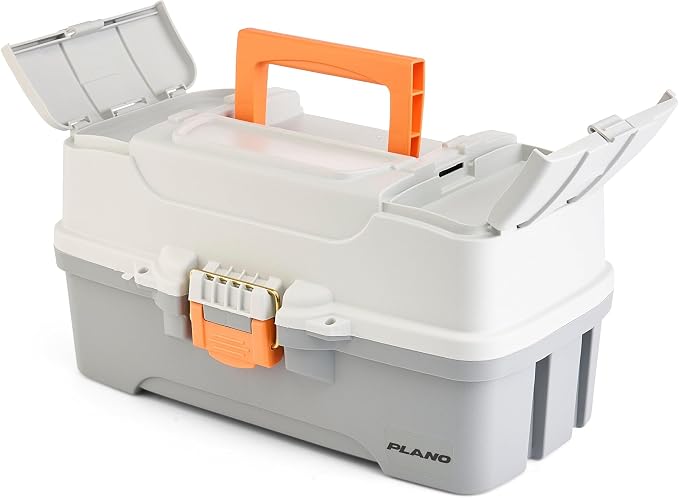 Plano Three-Tray Tackle Box, Light Grey/Dark Grey, Rust-Proof Brass Latch, Top-Access Tray with Deep Storage, Made in the USA, Portable Fishing Gear Storage Organizer