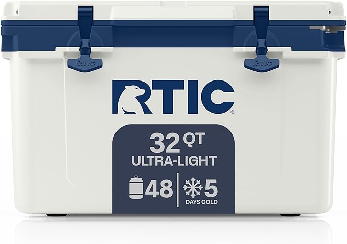 RTIC Ultra-Light 32 Quart Lightweight Hard Cooler, Insulated Portable Ice Chest 13 lbs, 48-Can Capacity, 5-Day Ice Retention, for Camping, Fishing, Beach, Boat, Picnic, Day Trip