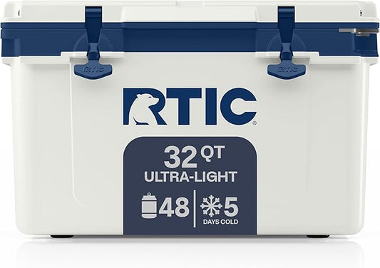 RTIC Ultra-Light 32 Quart Lightweight Hard Cooler, Insulated Portable Ice Chest 13 lbs, 48-Can Capacity, 5-Day Ice Retention, for Camping, Fishing, Beach, Boat, Picnic, Day Trip