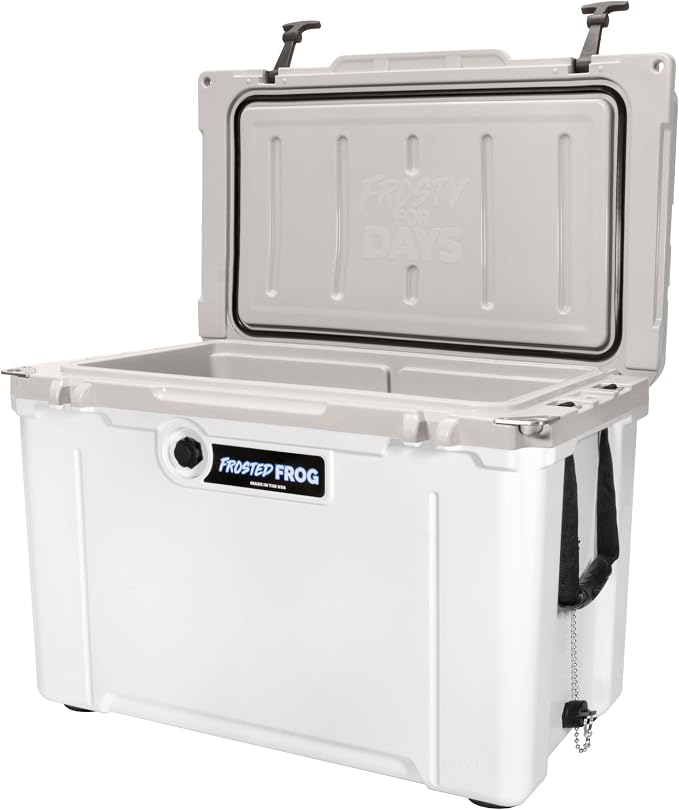 Frosted Frog 54 Qt Hard Cooler, Lightweight Made in USA Insulated Ice Chest | 30% lighter than rotomolded coolers; 54-quart hardside for camping, fishing, boating, beach, BBQ, tailgating & drinks