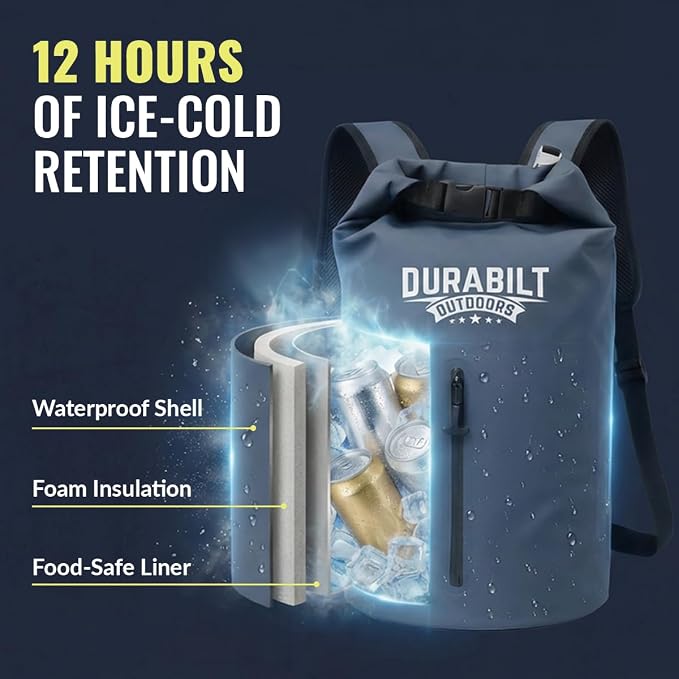 Backpack Cooler Insulated Waterproof – 24 Cans, Leak Proof Heavy Duty Soft Sided Cooler Backpack, Dry Bag Roll Top Sack, 14 Cans + Ice, Gear Dry for Hiking, Beach, Camping, Fishing & Kayaking
