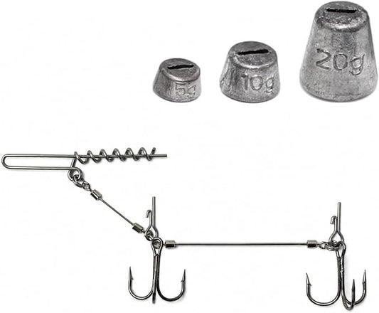 Eupheng 3pcs 3 Size Premium Pike Stinger Rig with Double Treble Hooks, Screw Rigging Kit with Sinker Weight for Soft Bait, Heavy-Duty Wire Leader