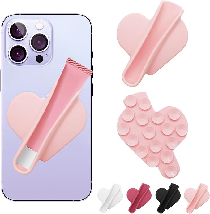 Heart Shape Suction Cup Phone Case Lip Gloss Holder,Lip Gloss Holder Can be Repeatedly Disassembled and Assembled for Most Phone Models(Pink)