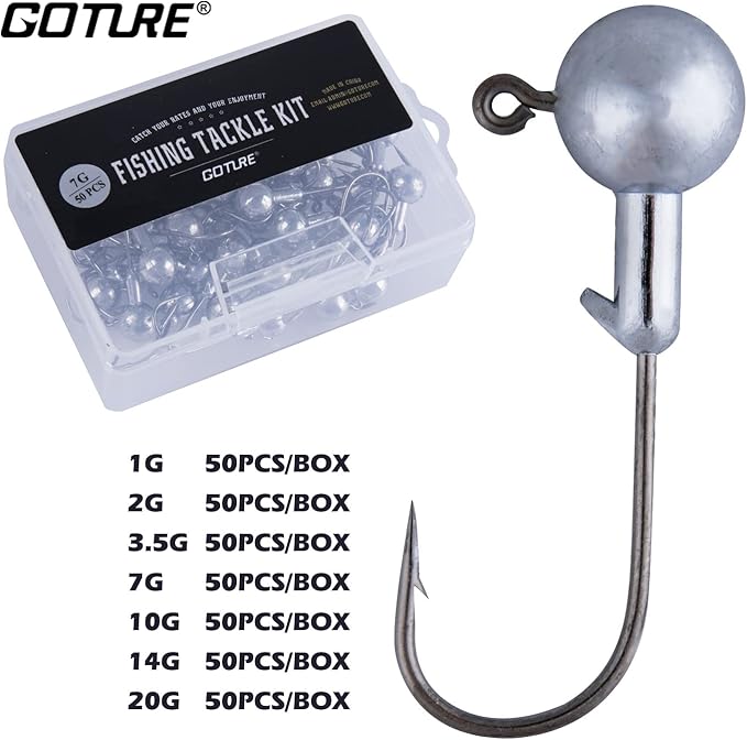 Goture Round Jig Head, Jig Head Hooks for Freshwater Saltwater Fishing, Swimbait Jig Heads with Fishing Box for Trout Bass Fishing, Crappie Pro Jig Heads