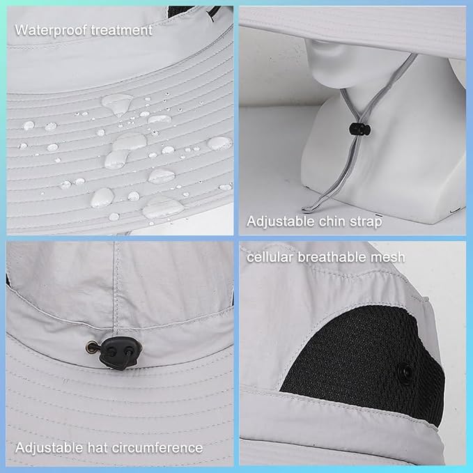 Men Sun Hat with 2 Solar Fan UPF 50+ Fishing Hats Wide Brim UV Protection Sun Hat, USB Charging