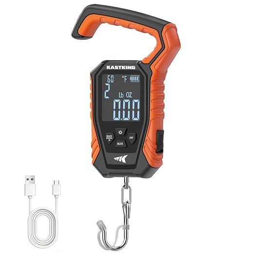 KastKing Weighmaster Mechanical-Digital Fishing Scale, 120 lb Capacity, 2.5" Backlit Display, High-Precision Sensor, 9 Weight Memory, Temperature Detection, IPX6 Waterproof, Fishing Gifts