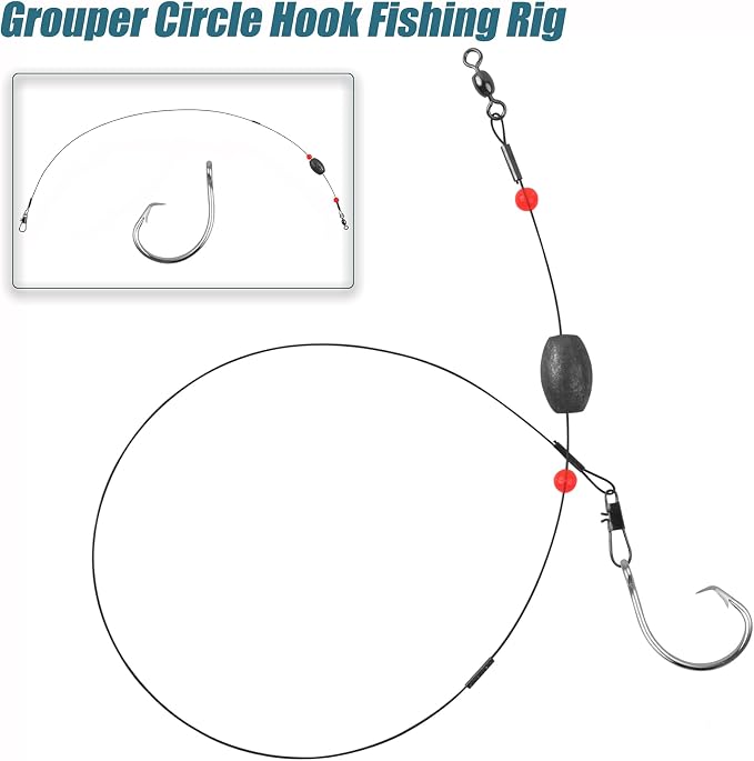 Saltwater Grouper Rigs Carolina & Bottom Surf Fishing Rigs with Egg Sinkers, Circle Hooks for Catfish Redfish Grouper Halibut Striper