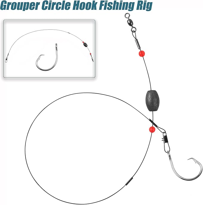 Saltwater Grouper Rigs Carolina & Bottom Surf Fishing Rigs with Egg Sinkers, Circle Hooks for Catfish Redfish Grouper Halibut Striper