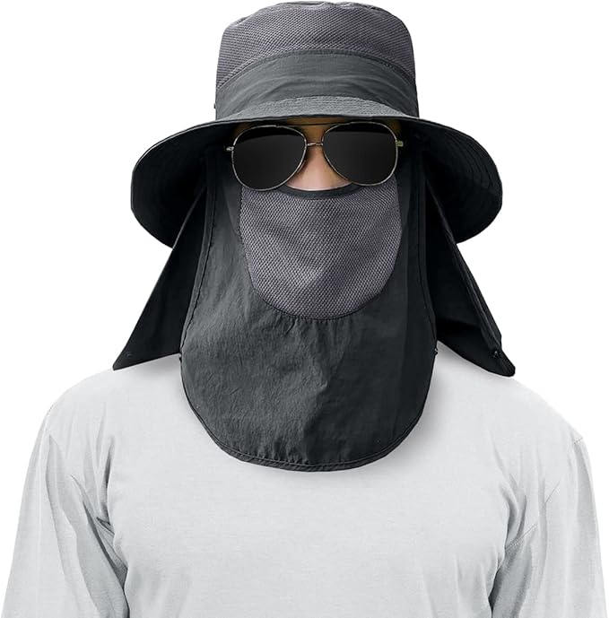 3 Pack Mens Outdoor Wide Brim Fishing Hat,UPF 50+ Sun Protection Cap with Face Neck Flap for Hiking & Garden