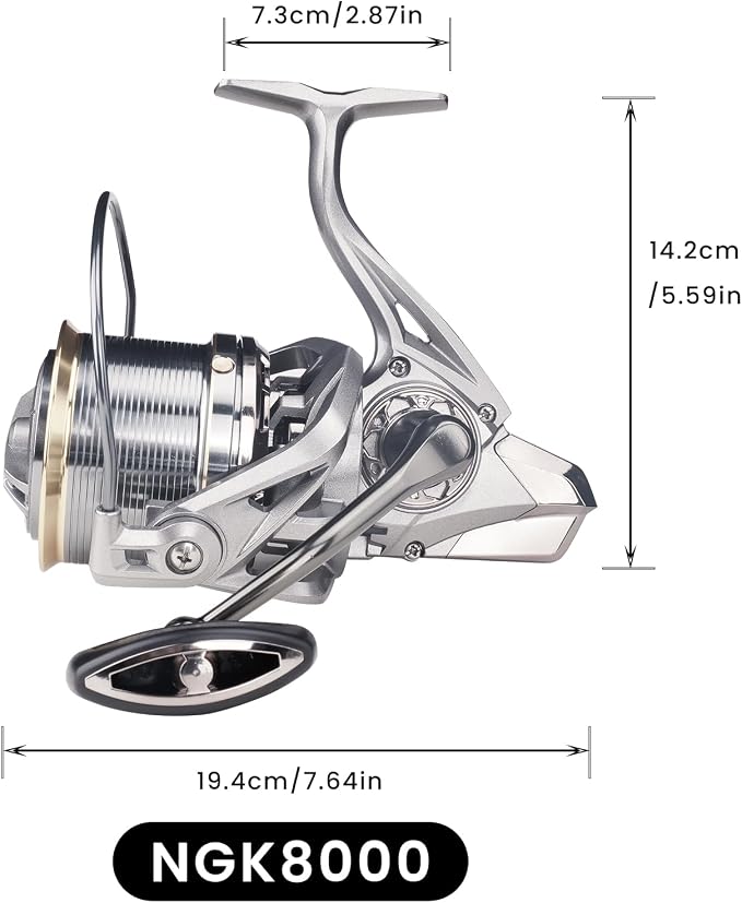 HAUT TON Spinning Reel 8000/9000/10000/12000/14000,6+1BB Metal Surf Fishing Reels,4.8:1 Gear Ratio 55lbs Drag Heavy Long Casting Inshore Saltwater Monster Fish