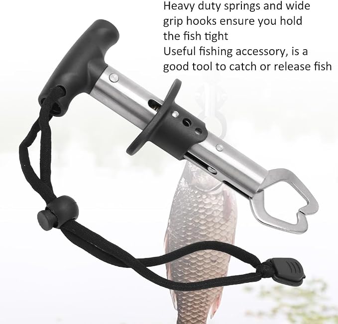 Lip Gripper, Stainless Steel Trigger Lock Fish Grip Clamp with T-Type Handle, Fishing Pliers Grab Tool for Freshwater, Saltwater and Ice Fishing Use