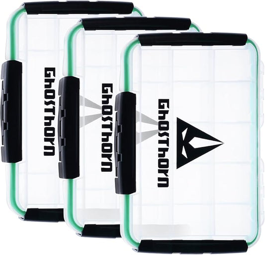 Ghosthorn Fishing Tackle Box, Waterproof 3600 and 3700 Tackle Trays, Plastic Tackle Box Organizer with Removable Dividers Storage Lure Box for Lures 3 Pack (3600 * 3)