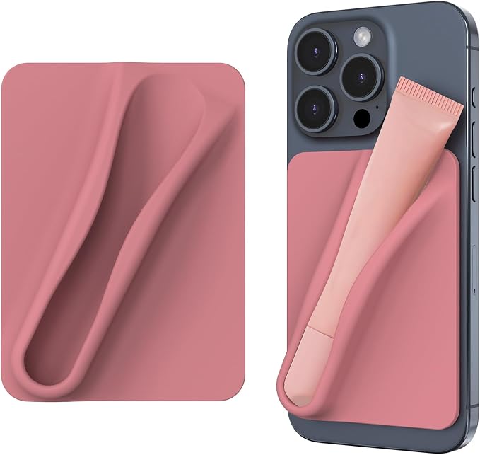 DOB SECHS Silicone Lip Holder for Cell Phone Lipstick Lip Glaze Phone Case Adhesive Back Stick On Holder for iPhone and Android Smartphone, Coffee