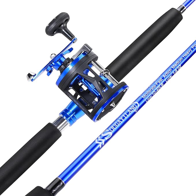 Sougayilang Fishing Rod Combo, 2-Piece Trolling Fishing Reel Combo with 3.8:1 Gear Ratio & 3+1 Bearings, Aluminum Reel Seat for Saltwater/Big Game Fish