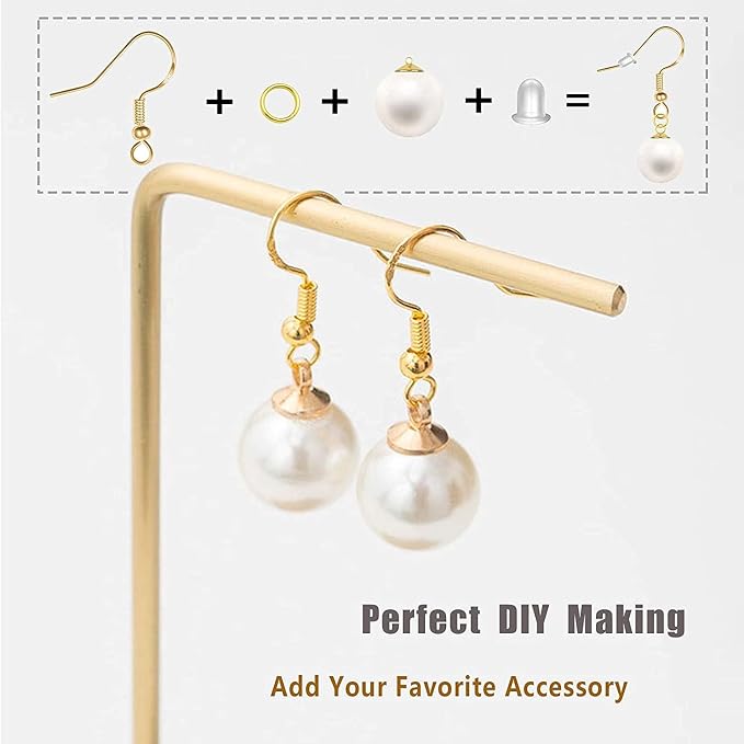 Hypoallergenic Earring Hooks 500 PCS/75 Pairs, Earring Making kit,Ear Wires Fish Hooks with Jump Rings and Clear Silicone Backs Stoppers