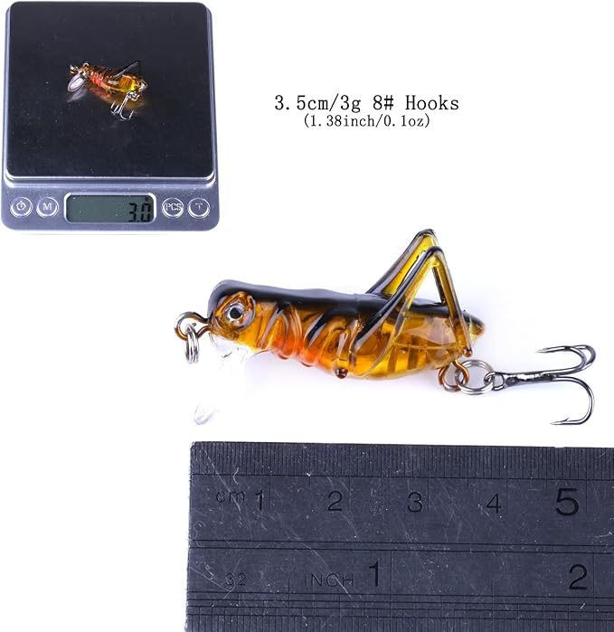 5pcs Crickhopper Cricket/Grasshopper Crankbait Fishing Lures, Grasshopper Bait Bionic Mini Fishing Topwater Lures for Freshwater and Saltwater for Bass Pike Walleye Trout Lures