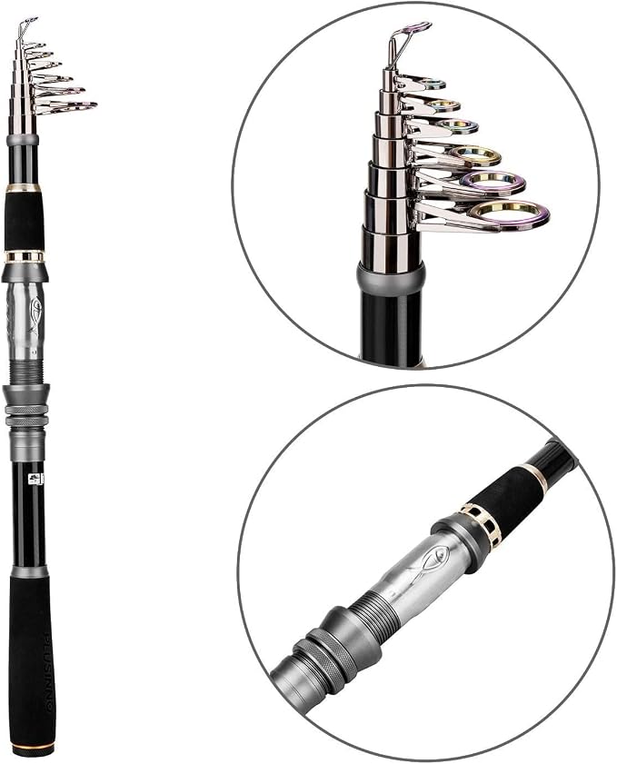 PLUSINNO Fishing Rod, Telescopic Fishing Rod and Reel Combo, Collapsible Travel Fishing Pole Rod Starter Kit, Carbon Fiber Fishing Rods and 12 +1 Bearings Stainless Steel, Fishing Gifts for Men Adults