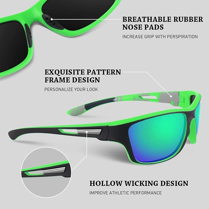 WEAROYO Polarized Sports Sunglasses for Men Women,Fishing Driving Rectangular Goggles UV400 Protection