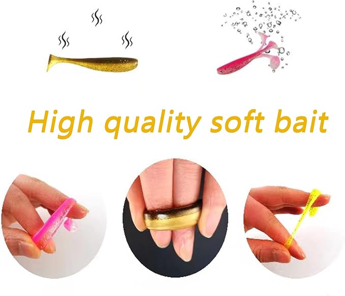 100PCS Bait Fishing Soft Plastic Lures, Soft Paddle Tail Lures for Freshwater and Saltwater Bass Lures with Box White red Green Gray Loach 2g,7cm