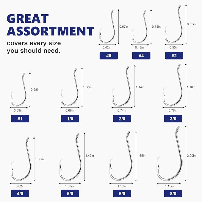 UCEC Circle Hooks Fishing Hooks 2X Strong Offset Circle Hooks Saltwater Black High Carbon Steel Octopus Catfish Fishing Hooks Fishing Gear Tackle 150pcs/ 240pcs - Size:#1 1/0 2/0 3/0 4/0 5/0 6/0 8/0