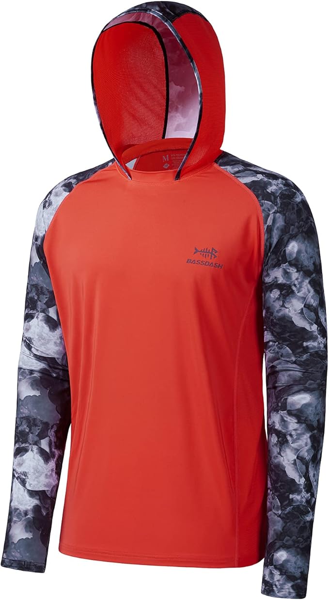 BASSDASH Men’s UPF 50 Performance Fishing Shirt Cooling Hoodie Camo Long Sleeve FS17M